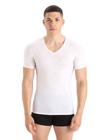 Snow Men's Icebreaker Merino Anatomica Short Sleeve V Neck T-Shirt Underwear | USA 1294CTVE